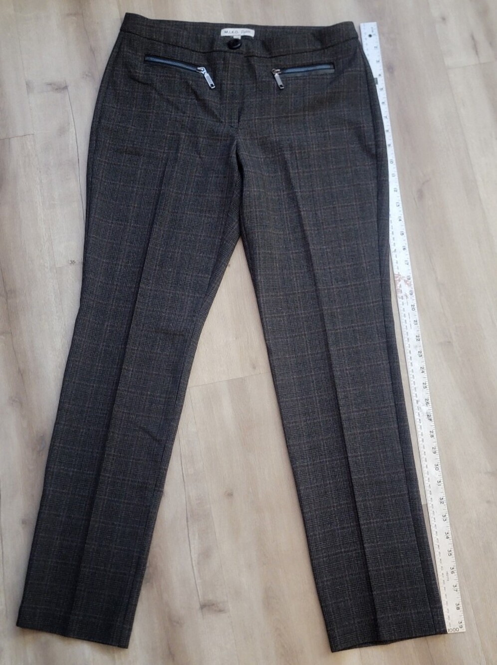 M.I.K.O Petite  Dark Gray Plaid Slim Dress Pants